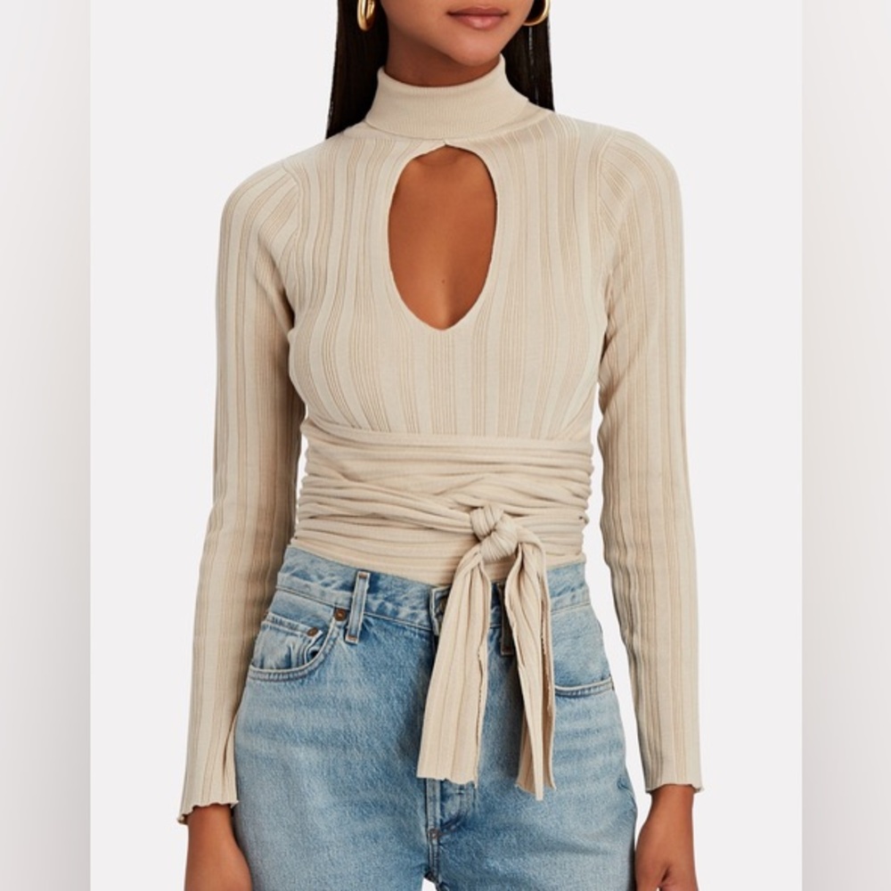 THE LINE by K RIBBED CYBIL KEYHOLE MOCK NECK REVOLVE REFORMATION MAJORELLE BOHO